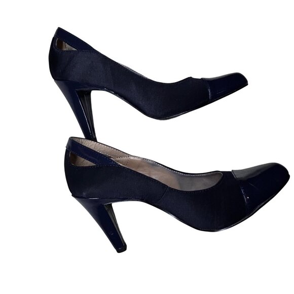 Mootsies Tootsies Womens 6.5 Navy Blue Patent & Fabric Closed Toe Heels MOOT-6.5 - Picture 6 of 8